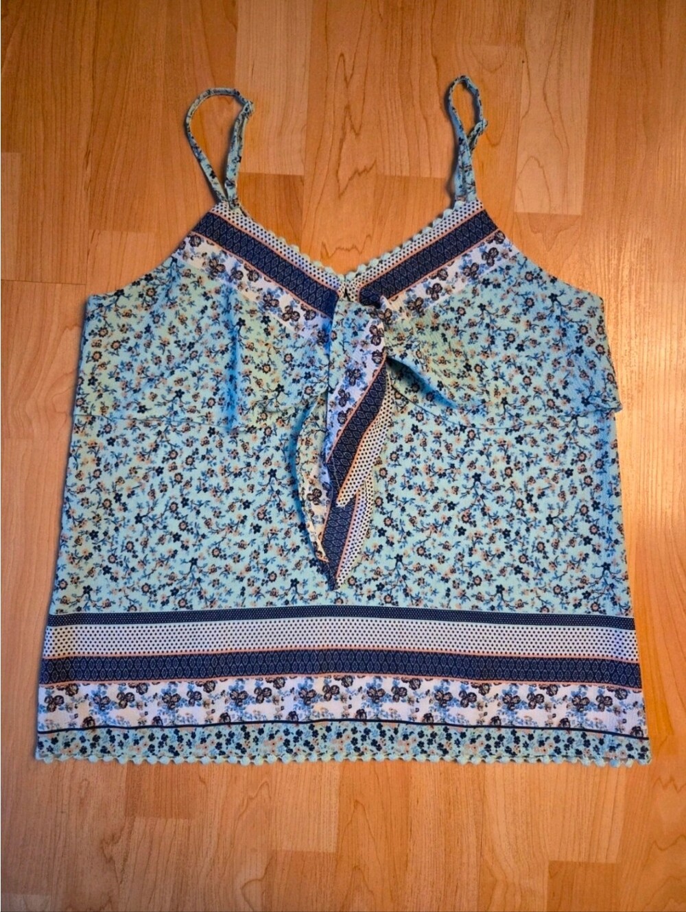 No Boundaries floral tie detail tank top